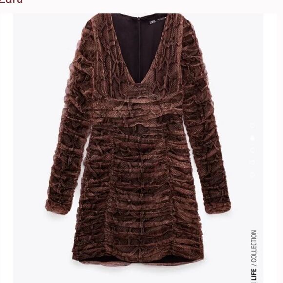 Zara Draped Snake Print Tulle Dress - NWT - Picture 2 of 4